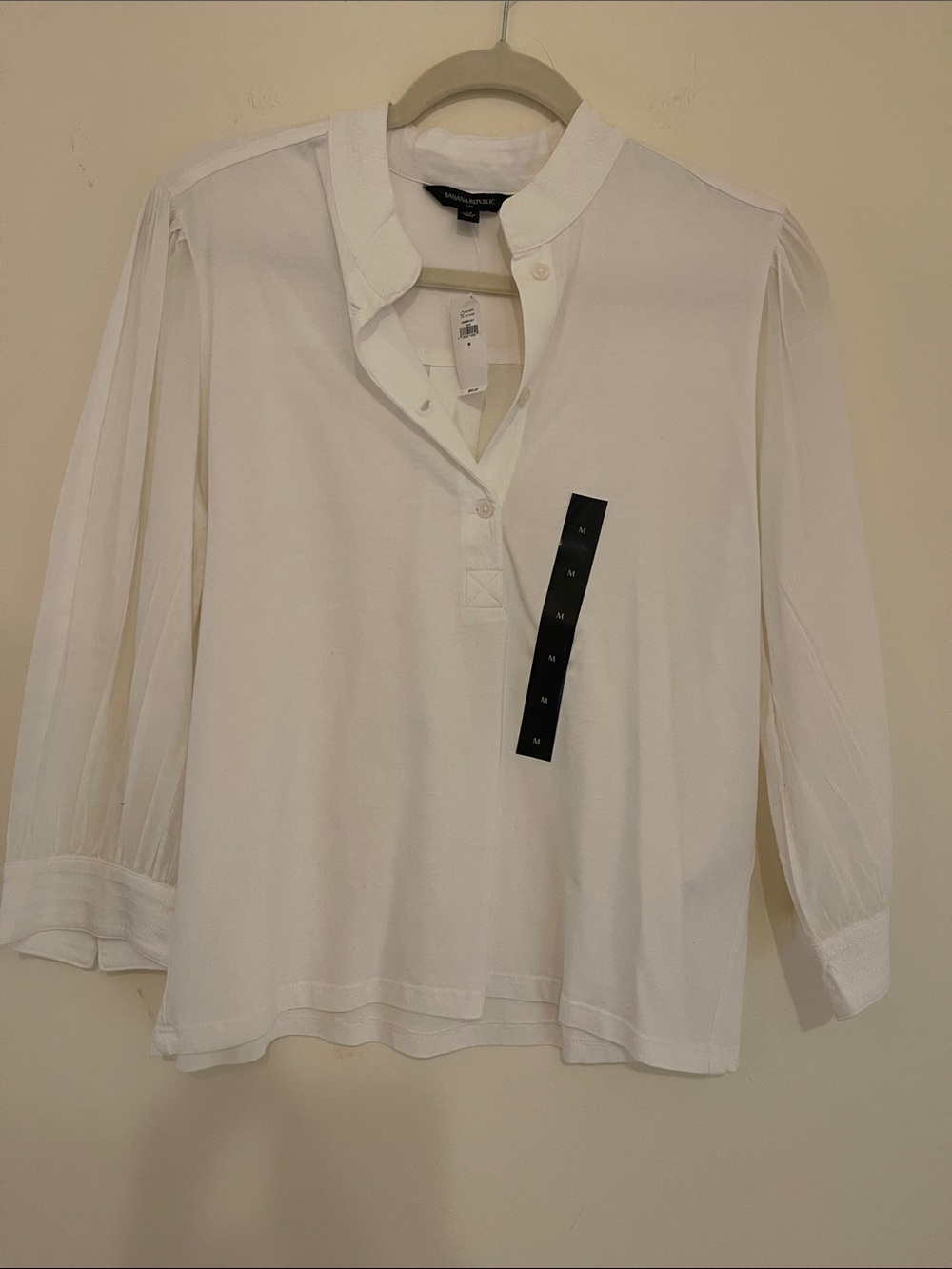 Banana Republic Cream Split-Neck 3/4 Sleeve Tunic Sheer sleeve